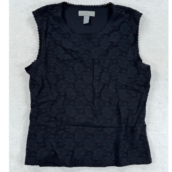 Kate Hill Tops - Kate Hill Petite Black Floral Lace Sleeveless Shell‎ Top PM